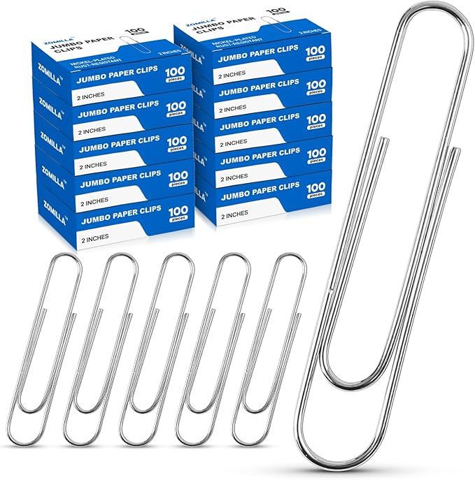 Large Paper Clips, Zomilla 1000pcs 2 Inches Jumbo Paper Clips Silver, Smooth by Unknown