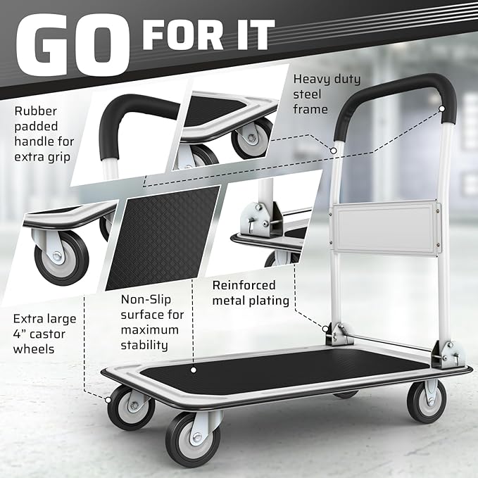 Heavy Duty Foldable Push Cart Dolly | 330 lbs. Capacity | Upgraded Collapsible - Image 3