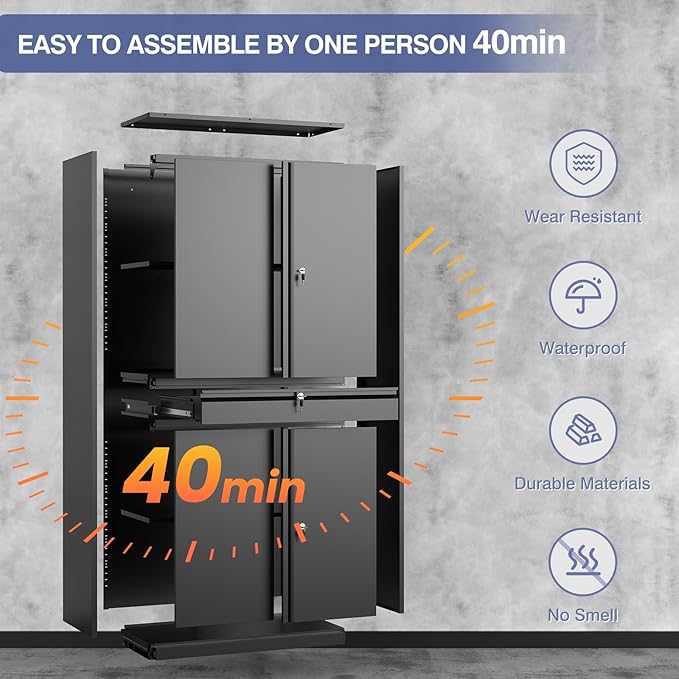 Metal Storage Cabinet with with Drawer, Garage Storage Cabinet with Locking - Image 8