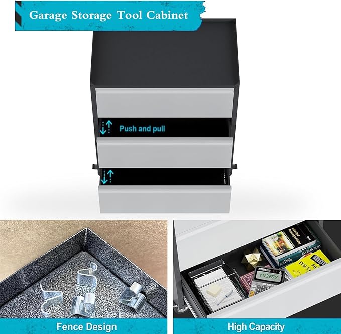3 Drawer Rolling Garage Storage Cabinet, Small Metal Tool Cabinet - Image 5