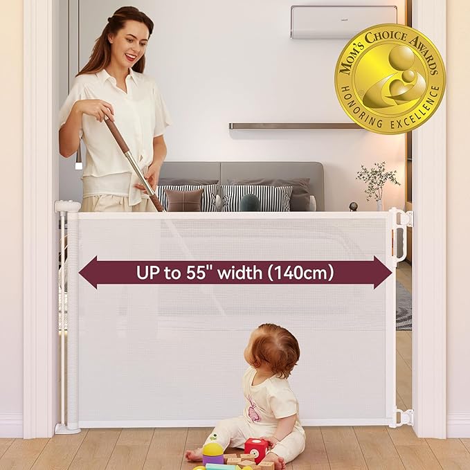 Momcozy Retractable Baby Gate, Extends up to 55" Wide, Child Safety Baby Gates - Image 2