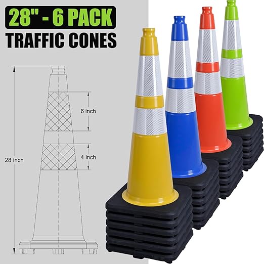 Fluorescent Orange/Green PVC Traffic Cones, Heavy Black Base Parking Lot Cone - Image 2