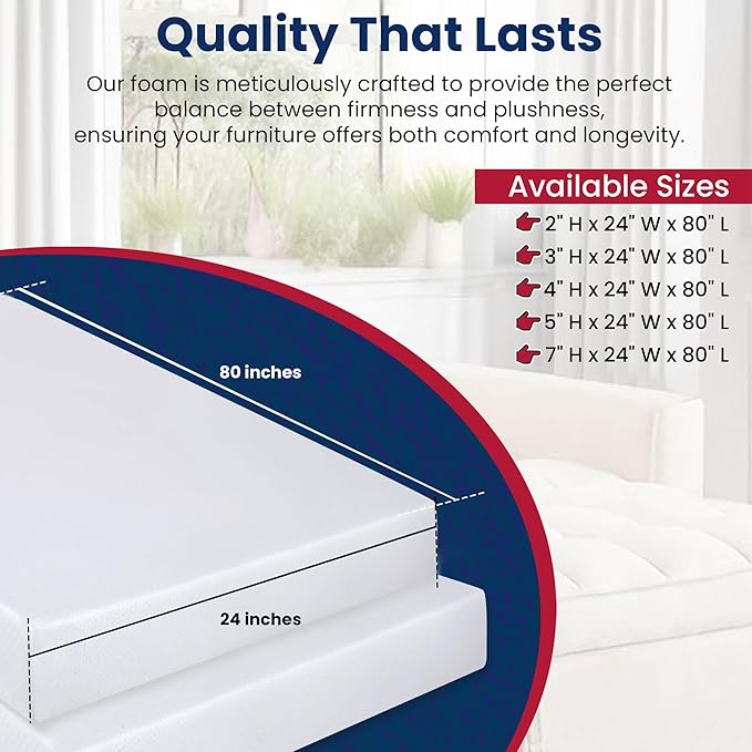 RaceCityFoam High Density Upholstery Foam Cushion Ultra Firm 3"T x 24"W x 80"L - Image 2