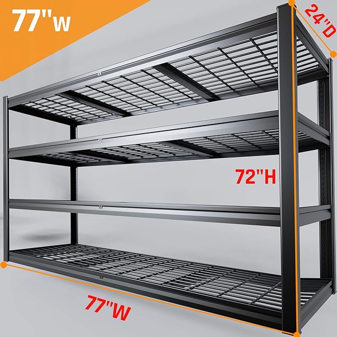 77" W Kitchen Storage Shelves Heavy Duty Garage Shelving 4 Tier Metal Shelving - Image 3