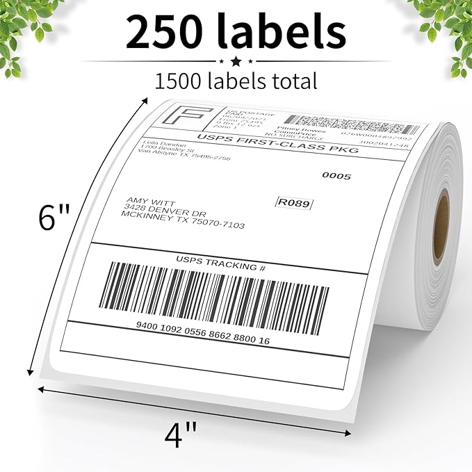 FungLam 6 Rolls 4"x6" Thermal Shipping Labels, 250 Labels/1 Roll, Perforated - Image 2