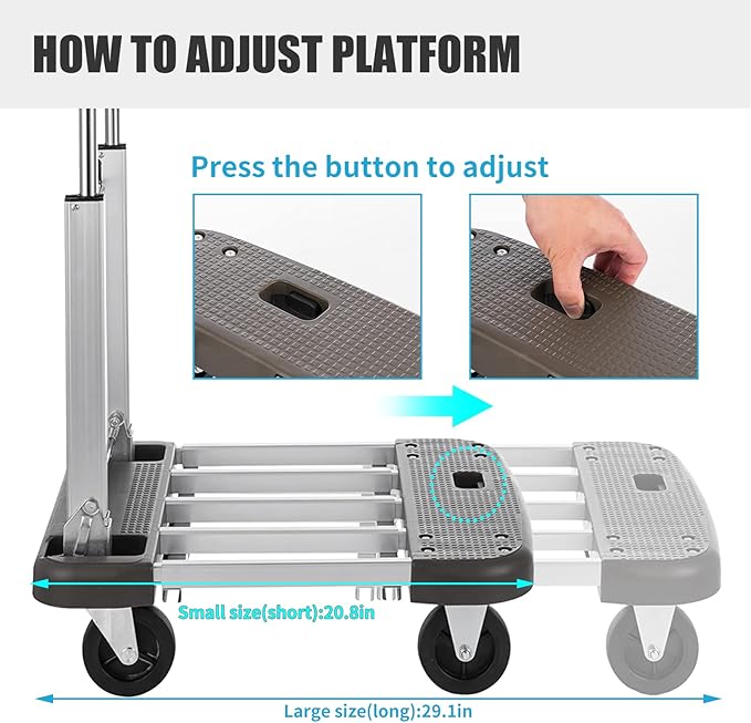 Foldable Platform Cart 29" x 17" x 35" Aluminum Platform Truck 330lbs Capacity - Image 4