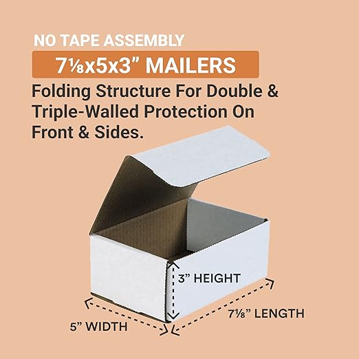 Box USA Shipping Boxes Small 7.125"L x 5"W x 3"H 50-Pack - Image 2