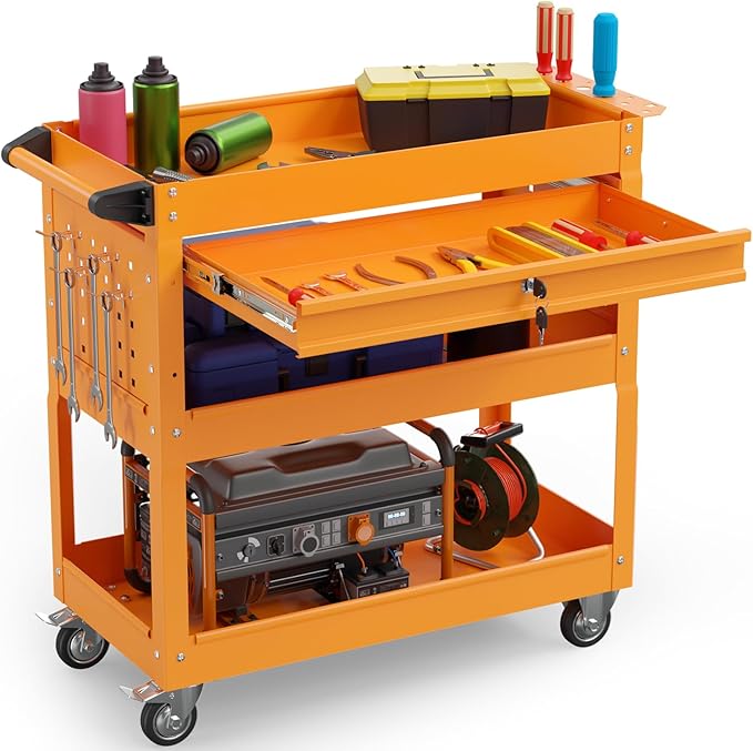 3 Tier Rolling Tool Cart on Wheels, 450 LBS Capacity Tool Cart by Pelnuies