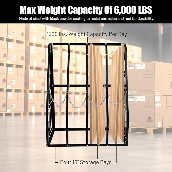 1500LBS Vertical Bar Rack Standing Storage Rack, 4 Bays Lumber Storage - Image 4