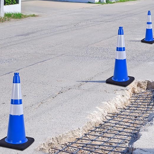 6 Pack 28 Inch Blue Reflective Traffic Cones, Durable Black Base Cones - Image 6