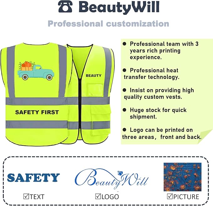 BeautyWill Custom Logo 10/20 Pack Safety Vest Class2 High Visibility Vest - Image 2