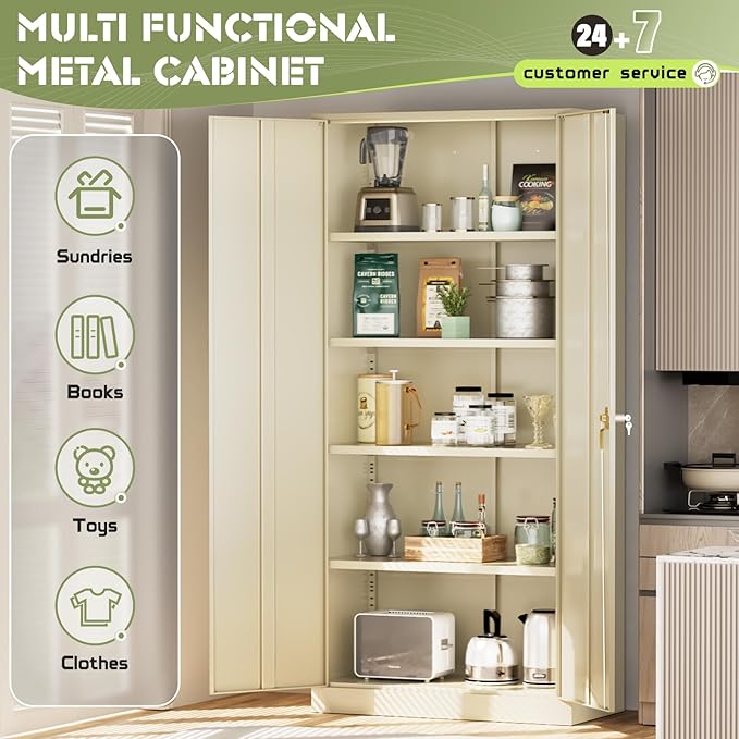 Crownland 72" Metal Storage Cabinet, Lockable Garage Storage Cabinets, High - Image 8