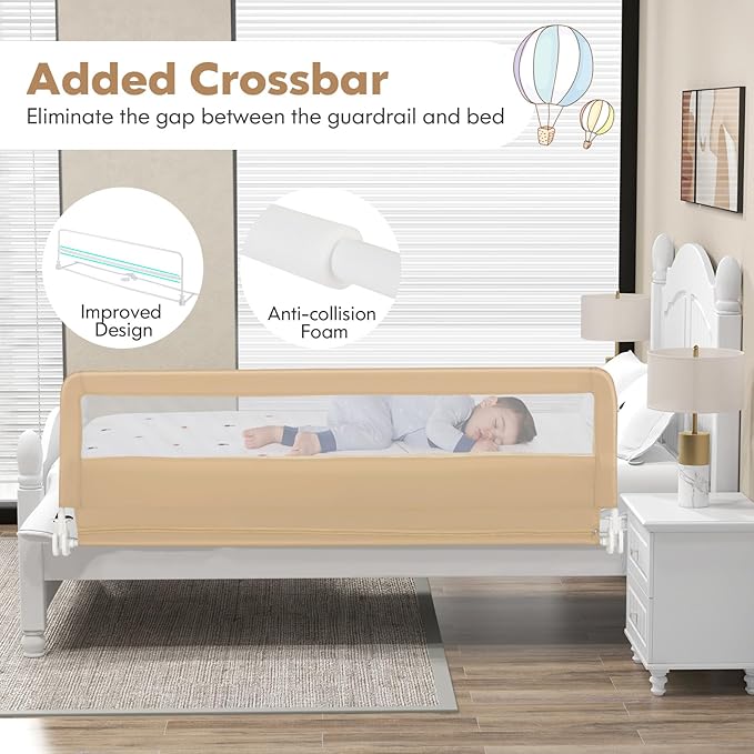 BABY JOY Bed Rails for Toddlers, Upgraded Swing Down Bed Guard w/Safety Strap - Image 6
