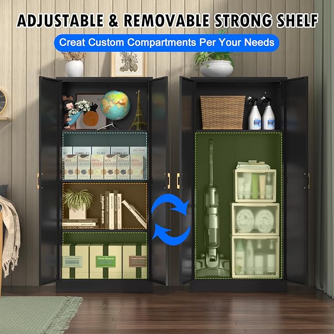 60 Inch Tall Pantry Cabinet, Metal Kitchen Storage Cabinet - Image 8