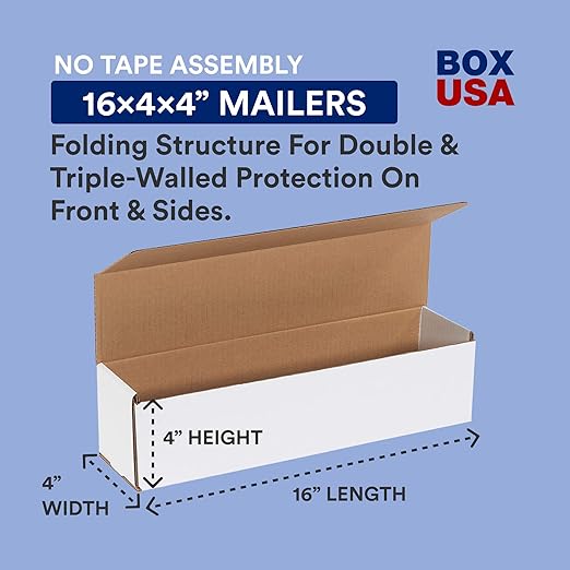 Box USA Moving Boxes Medium 16"L x 4"W x 4"H, Shipping and Storage 16x4x4 1644 - Image 2