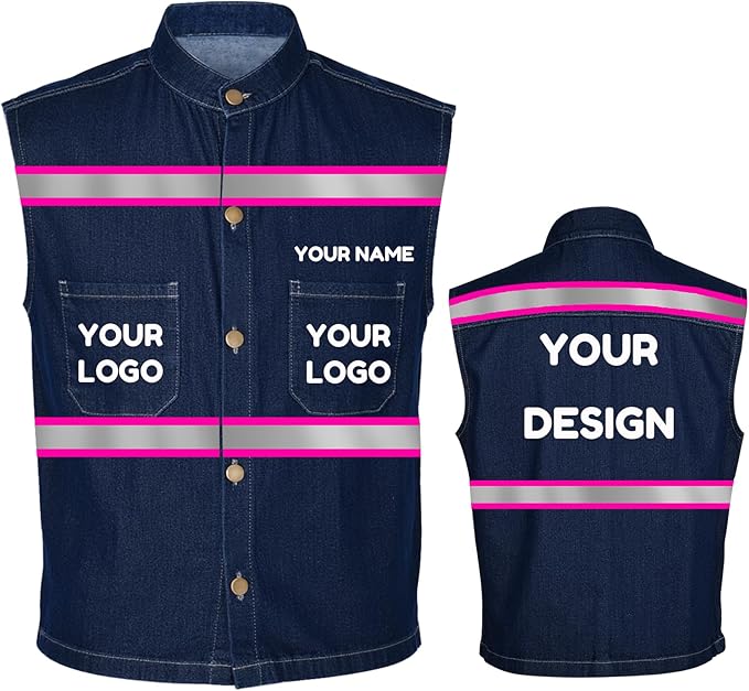 YOWESHOP Men's Reflective Safety Denim Vest，Custom Safety Outdoor Denim Work by YOWESHOP