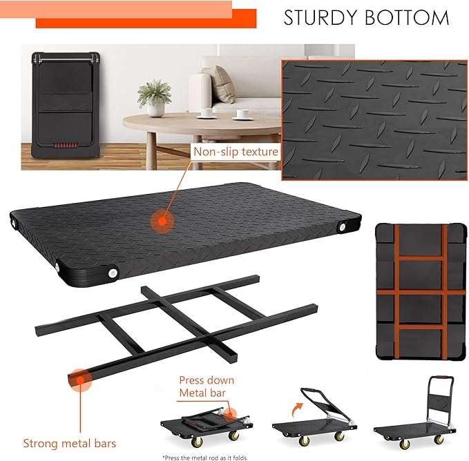 Platform Truck, Foldable Flatbed Cart Heavy Duty Push Cart Dolly Large Platform - Image 3