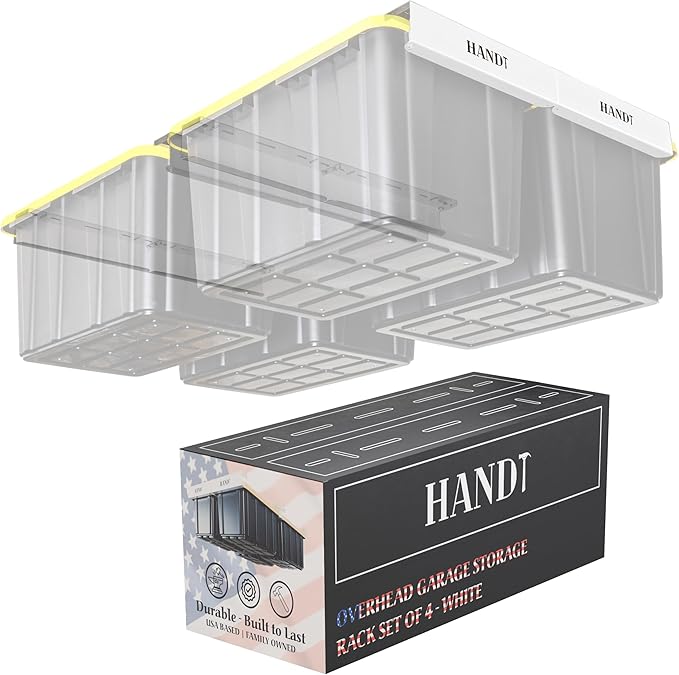 HandT USA Based Overhead Garage Storage Rack, Ceiling Tote Bin Organization by HANDT