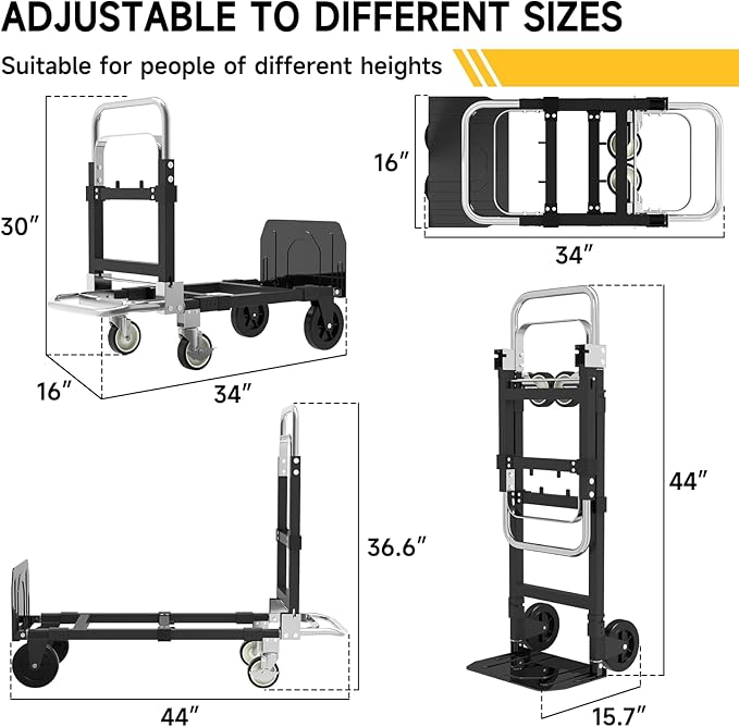 3-in-1 Heavy Duty Folding Hand Truck, 500LB Capacity Convertible Steel Dolly - Image 7