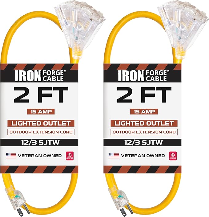 Iron Forge Cable 2 Pack 2 Foot Lighted Outdoor Extension Cord by IronForgeCable