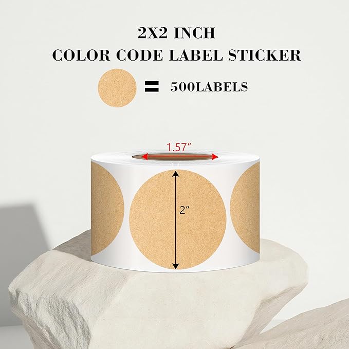 2 Inch Kraft Paper Circle Stickers 500 Pcs, Permanent Color Coding Dots - Image 2