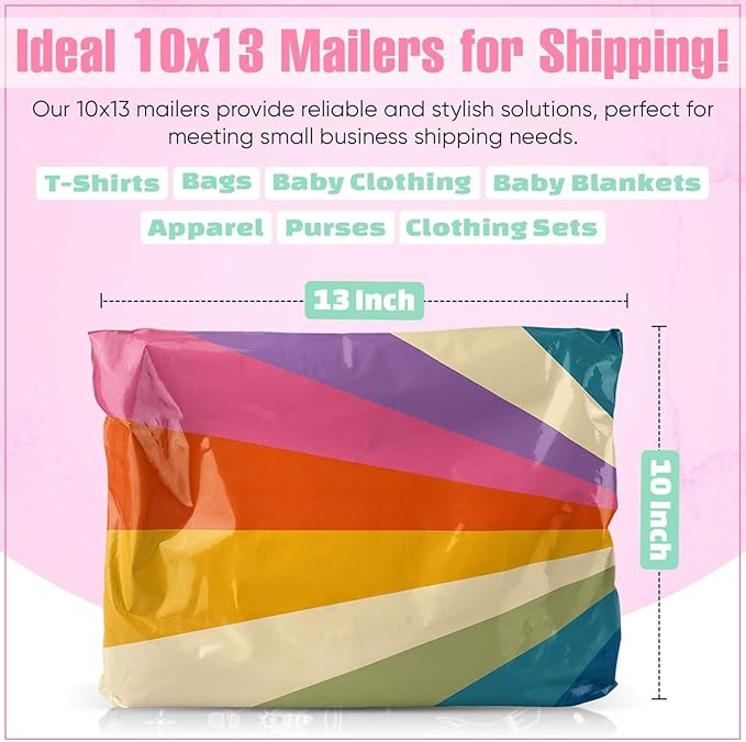 10x13 Poly Mailers – Retro Rainbow – Waterproof, Tear-Resistant Shipping Bags - Image 3