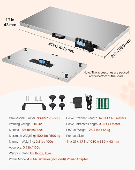VEVOR 1100Lbs x 0.2Lbs Digital Livestock Scale Large Pet Vet Scale Stainless - Image 7