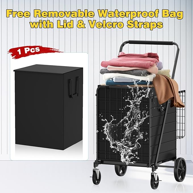 4.7 Cu Ft Folding Shopping Cart - 480 LB Capacity Grocery Cart - Heavy Duty - Image 6