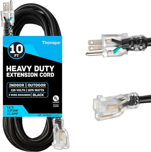 12 Gauge Heavy Duty Extension Cord 10 Ft, SJTOW Oil Resistant & Flame Retardant by Thonapa