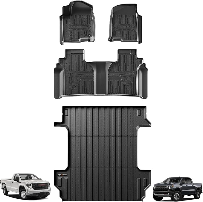 TripleAliners Truck Bed Mat & Floor Mats Front Rear Full Set Compatible by TripleAliners