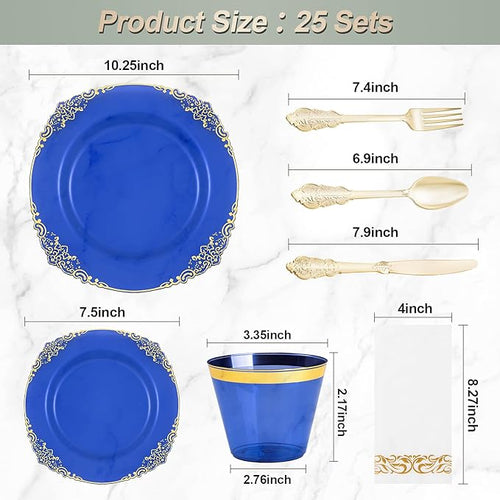 175PCS Clear Blue Plastic Plates - Image 2