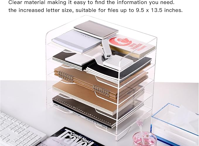 Acrylic Paper Letter Tray Organizer, 5 Tiers, Transparent, Rectangular - Image 3