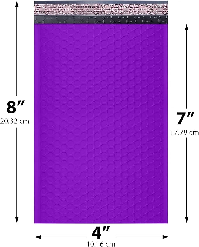 Purple Small Bubble Mailers 4x8 Inch #000 | Thick Padded Poly Bubble Mailer - Image 2
