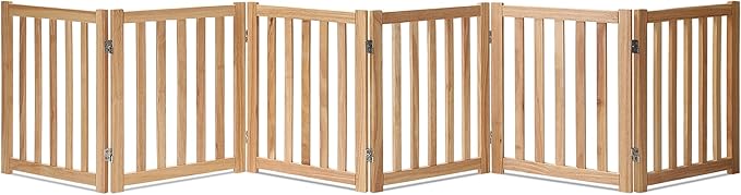 LZRS 6-Panel Extra-Wide Freestanding Wooden Dog Gate Indoor – 24”High Foldable by LZRSPET