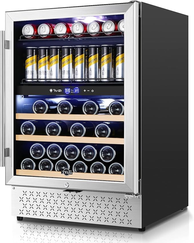 Tylza Wine and Beverage Refrigerator, 24 Inch Dual Zone Wine Fridge Built-in or by TYLZA