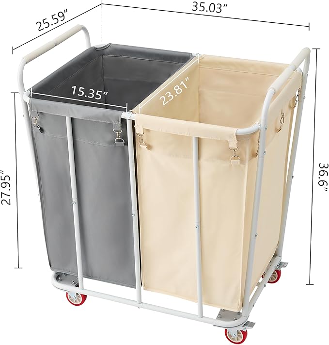 Hoctieon 2 Section Laundry Sorter Cart, 400L Rolling Hamper - Image 7