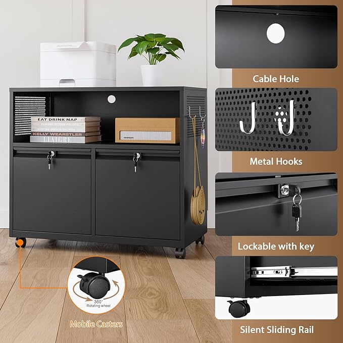 2 Drawer File Cabinet, Rolling File Cabinet - Image 5