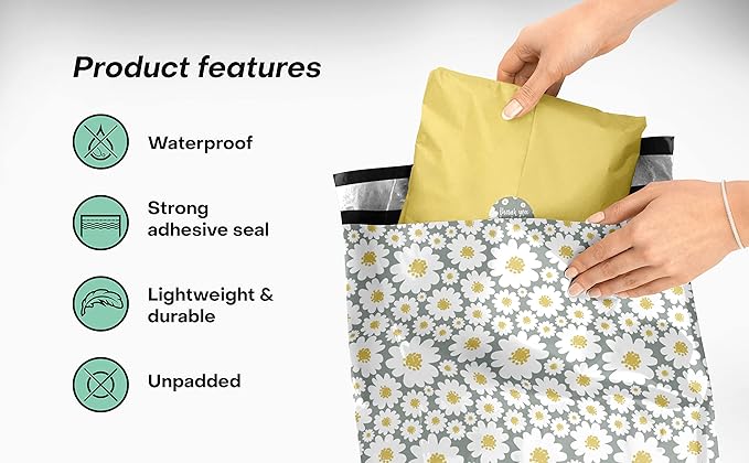 10x13 Poly Mailers – Daisy Floral – Waterproof, Tear-Resistant Shipping Bags - Image 4