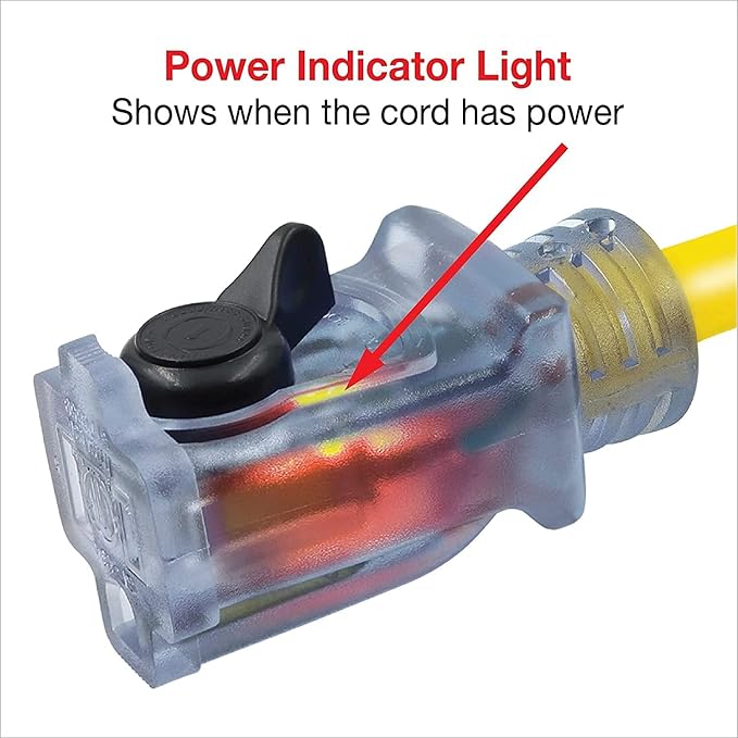 Clear Power 50ft 14/3 SJTW Yellow Outdoor Extension Cord & Heavy Duty Cord - Image 7