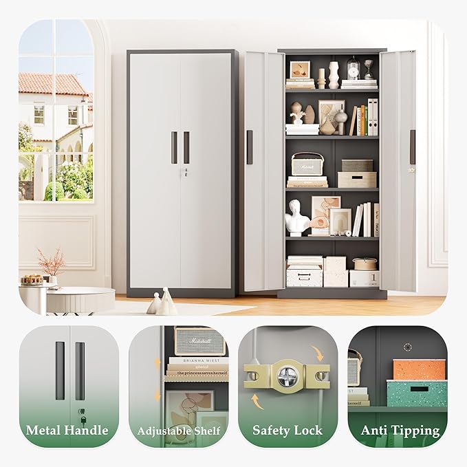 Crownland 63" Metal Storage Cabinet, Lockable Garage Storage Cabinets, High - Image 4