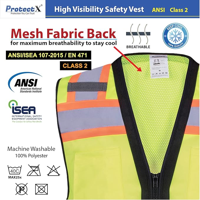 ProtectX 6 Pockets High Visibility Safety Vest - Image 3