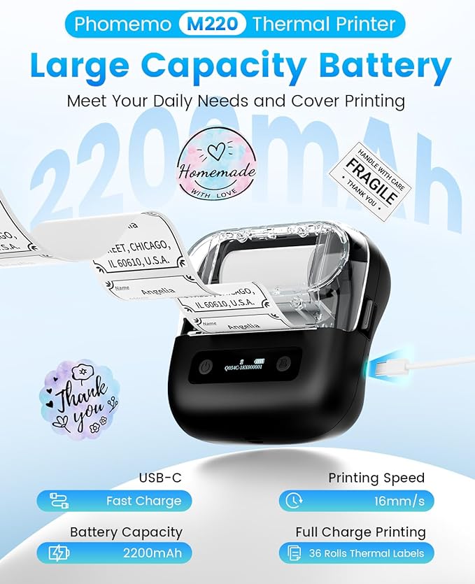 Phomemo Label Maker, M220 Thermal Label Printer, 80mm Portable Bluetooth - Image 5