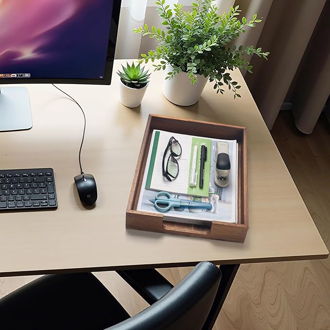 Wood Letter Tray, Acacia Wood Desk Tray, Wooden Desktop Organizer - Image 5