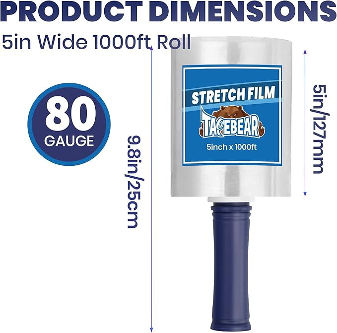 TAPEBEAR Mini Clear Stretch Wrap Film 80 Gauge 5" x 1000Ft, Shrink Wrap Roll - Image 6
