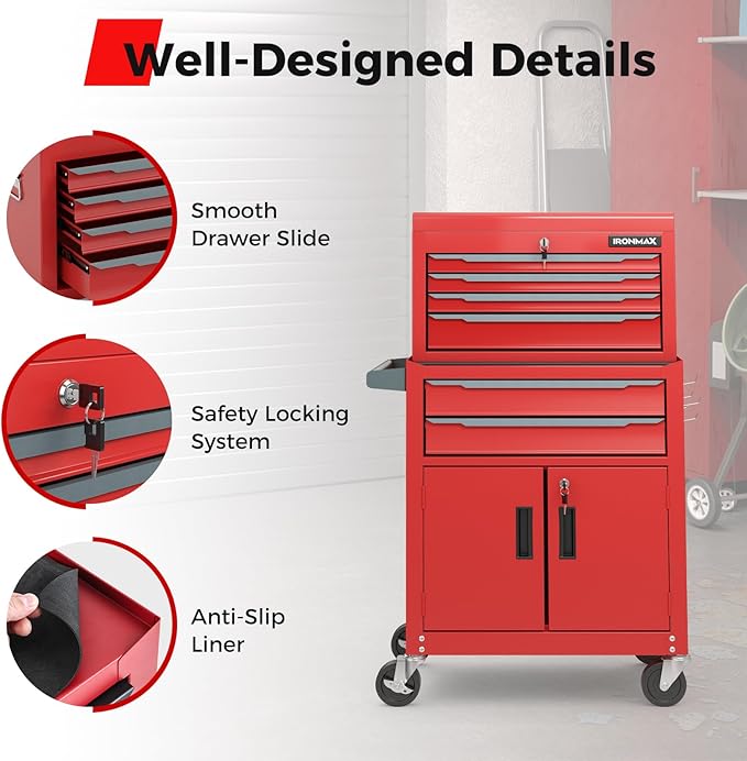 Goplus Tool Chest, 6 Drawers Extra Large Rolling Too Storage Cabinet - Image 8
