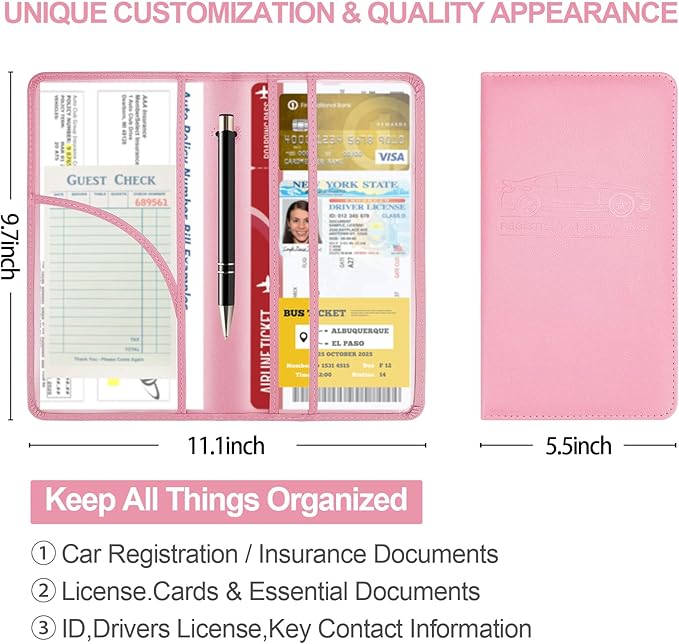 PLOJOP Car Registration and Insurance Card Holder, Leather License Document - Image 5
