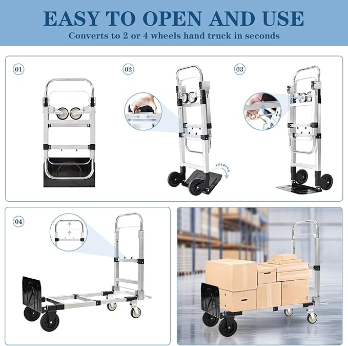 600-Pound 4-Wheel Folding Hand Truck/Cart, Heavy-Duty - Image 4