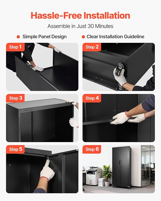 VEVOR Metal Storage Cabinet, 72.6 in Rolling Steel Garage Cabinet - Image 8