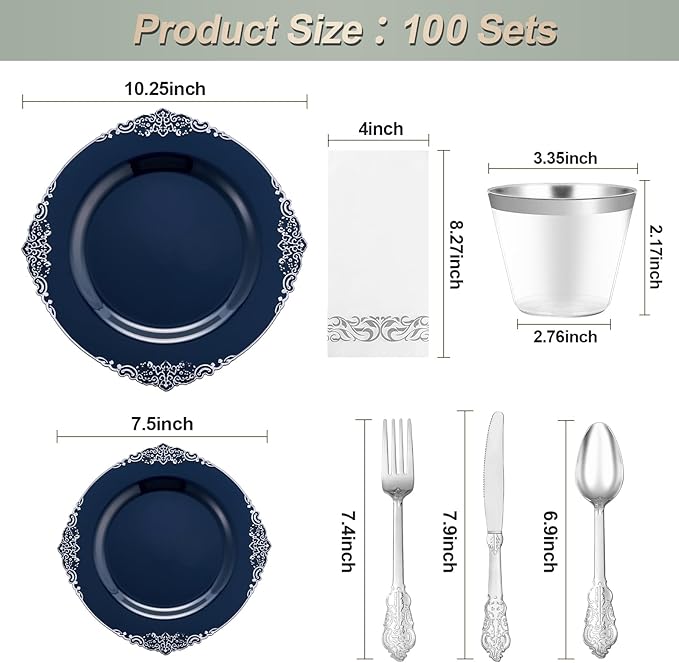 700PCS Navy Blue Plastic Plates - Image 6