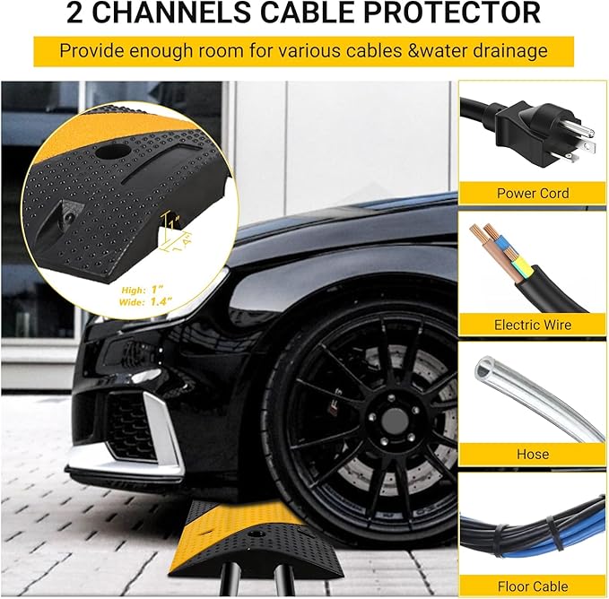3.3 FT Heavy Duty Rubber Speed Bump 2-Pack, Driveway Cable Protector Ramp - Image 2
